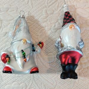Vintage Pottery Barn Mercury Glass Santa Claus Ornament Set Of Two